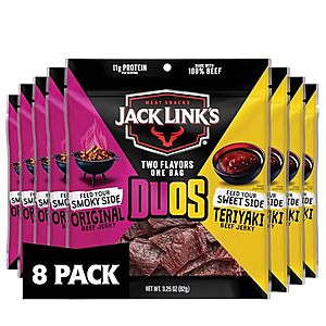 Select Accounts:8-Pk 3.25-Oz Jack Link's DUOs Beef Jerky (Original & Teriyaki) $14.95 w/ S&S