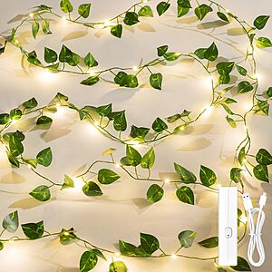 33-ft Lakumu Vines w/ 100 LED Rechargeable String Lights w/ Timer (Pothos,Sweet potato) $9 + Free Shipping w/ Prime