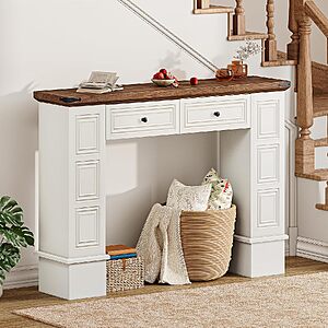 47.2" YITAHOME Farmhouse Console Table w/ 2 Drawers (Off White/Walnut) $59.99 + Free Shipping