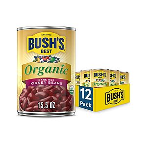12-Pk 15.5oz.Bush's Best Organic Dark Red Kidney Bean Cans $11.35 w/ S&S