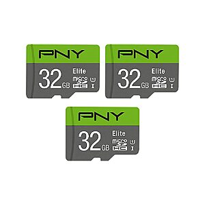 3-Pack 32GB PNY Elite Class 10 U1 microSDHC Flash Memory Card $17.97 + Free Shipping w/ Prime or on $35