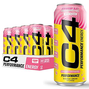 12-Pack 16oz Cellucor C4 Performance Zero Sugar Energy Drink (Strawberry Blast) $11.10 or less w/ Subscribe & Save