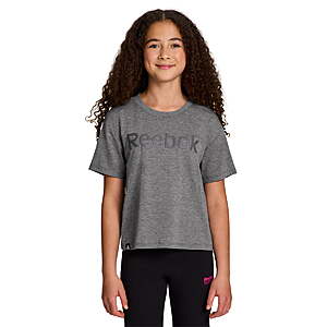 Reebok Girls Relay Slinky Jersey Cropped Short Sleeve T-Shirt,Sizes 4-8 (Flint Grey Heather) - $2.87