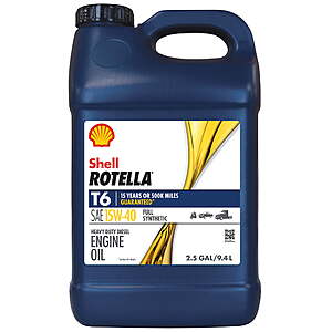 Shell Rotella T6 Full Synthetic 15W-40 Diesel Engine Oil,2.5 Gallon $56
