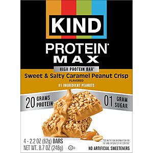 4-Count KIND Protein MAX Bars Sweet & Salty Caramel Peanut Crisp 20g Protein $4.03 w/ S&S + Free Shipping w/ Prime or on $35