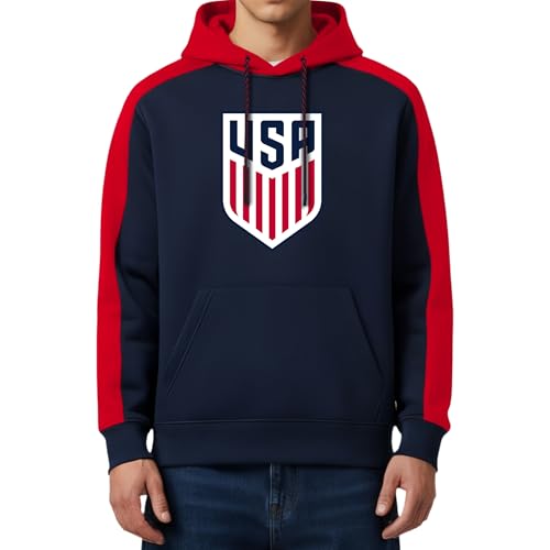 Icon Sports Men's US Soccer Na...lover Hoodie | Navy/Red,Large