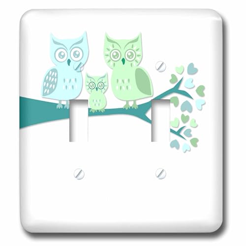3dRose Cute Owl Family with Ba...and Green double toggle switch