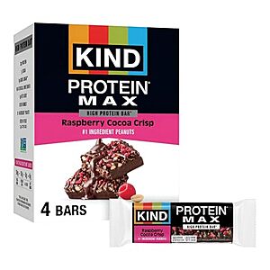 NEW,SnS,AC] $3.39 | 4-Pack KIND Protein MAX Bars (Raspberry Cocoa Crisp) at Amazon