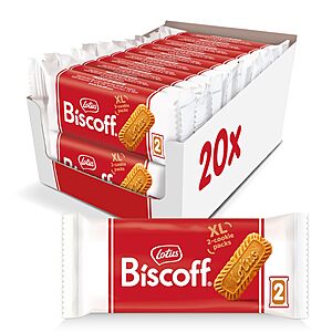 Lotus Biscoff Cookies, Caramelized Biscuit Cookie Snack, Dispenser Box (20 sleeves of 2 extra large cookies) Vegan, 0.9 Ounce (Pack of 20)~$5.10 After Coupon & S&S @ Amazon