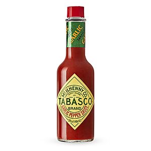 TABASCO® Brand Cayenne Garlic Pepper Sauce,Mild Hot Sauce,Glass Bottle,Smoky & Zesty Blend with Savory Garlic,Bold Flavor 5 Fl Oz (Pack of 1)~$4.74 With S&S @ Amazon