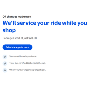 Walmart Auto Care Center:Pit Crew Oil Change Service (5qts conventional + oil filter) - $28.88