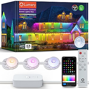 Lumary 53ft RGBAICW Permanent Outdoor Lights w/ 40 LED $90 + Free Shipping