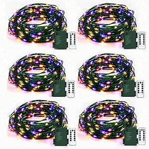 6 Pack Fairy Lights,60 LED 9.8FT Purple & Orange Battery String Lights | 60 LED 9.8FT Purple & Orange Fairy Lights Battery Operated Waterproof,8 Modes with Remote $14.99