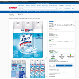 Costco Members] - In Store Only:Lysol Disinfectant Spray,Crisp Linen,19 oz,3-count [YMMV] $11.99