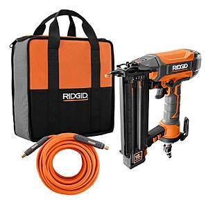 RIDGID Pneumatic 18-Gauge 2-1/8 in.Brad Nailer w/ CLEAN DRIVE Technology,and Tool Bag,with 1/4 in.50 ft.Lay Flat Air Hose $79