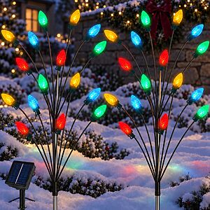 C7 Solar Christmas Decorations Outdoor,Vintage Solar Pathway Stake Lights $24.99