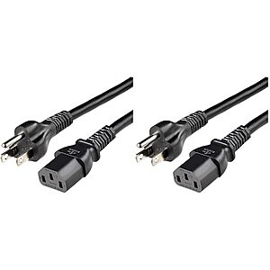 13.98:Amazon Basics PC Power Cord,12 Feet,Replacement AC Power Cord,3 Prong,18 AWG,125 Volts,Black (Pack of 2