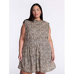 5.55:Terra & Sky Women's Plus Sleeveless Button Front Tiered Cotton Mini Dress (Sizes 2X-4X,Ditsy Fields Dark Navy) at Walmart.com