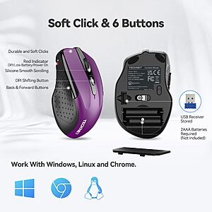 TECKNET Wireless Mouse,2.4G Ergonomic Optical Mouse,6 Buttons,24 Months Battery Life $4.99 ac PRIME SHIP AMAZON