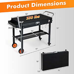 90 FS Walmart by Costway:Costway 32”W x 18”D Folding Grill Cart for 17 & 22” Griddles with Heat-Resistant Mat Wheels