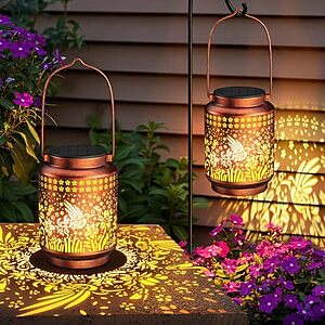 AC] $15.58* | 2-Pack KOOPER Waterproof Hummingbird Hanging Solar Lantern Lights at Amazon