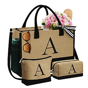 YOOLIFE Gifts for Women Friend Birthday Initial Jute Tote Bag $13.99