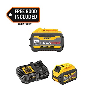 DeWalt FLEXVOLT 20V/60V MAX Lithium-Ion 12.0Ah Battery Pack,6.0Ah Battery Pack and 6 Amp Output Charger $319