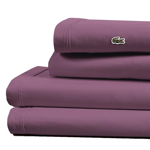 Lacoste 100% Cotton Percale 4-...– Solid,Plum,California King