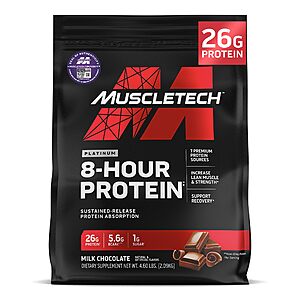 YMMV MuscleTech Platinum 8-Hour Protein Powder - 7 Premium Protein Sources with Whey &Casein Protein - Milk Chocolate or Vanilla,50 Servings $38.60 or less