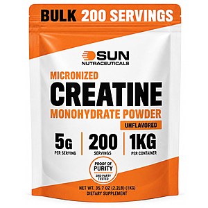 SnS Micronized Creatine Monohydrate Powder 1kg (2.2lbs,200 Servings) - Bulk Creatine Powder Supplement $16.99
