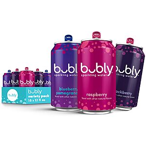 bubly Sparkling Water,Triple Berry Variety Pack,12 fl oz Cans (18 Pack)~$6.75 With S&S @ Amazon