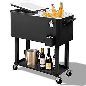 Alvantor 80 QT Rolling Cooler Cart Patio Ice Chest with Shelf (5 colors) - $106.99
