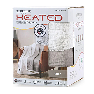 25 - Berkshire Blanket & Home Co.Tipped Faux Fur Reverse Velvet Plush Heated Throw Blanket,Tipped Grey,Standard Size 50"x60