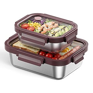 2-Piece GENICOOK 316 Stainless Steel Food Storage Container Set w/ Leakproof Glass Lids (Various Shapes & Sizes) $17.99 + Free Shipping w/ Prime or on $35