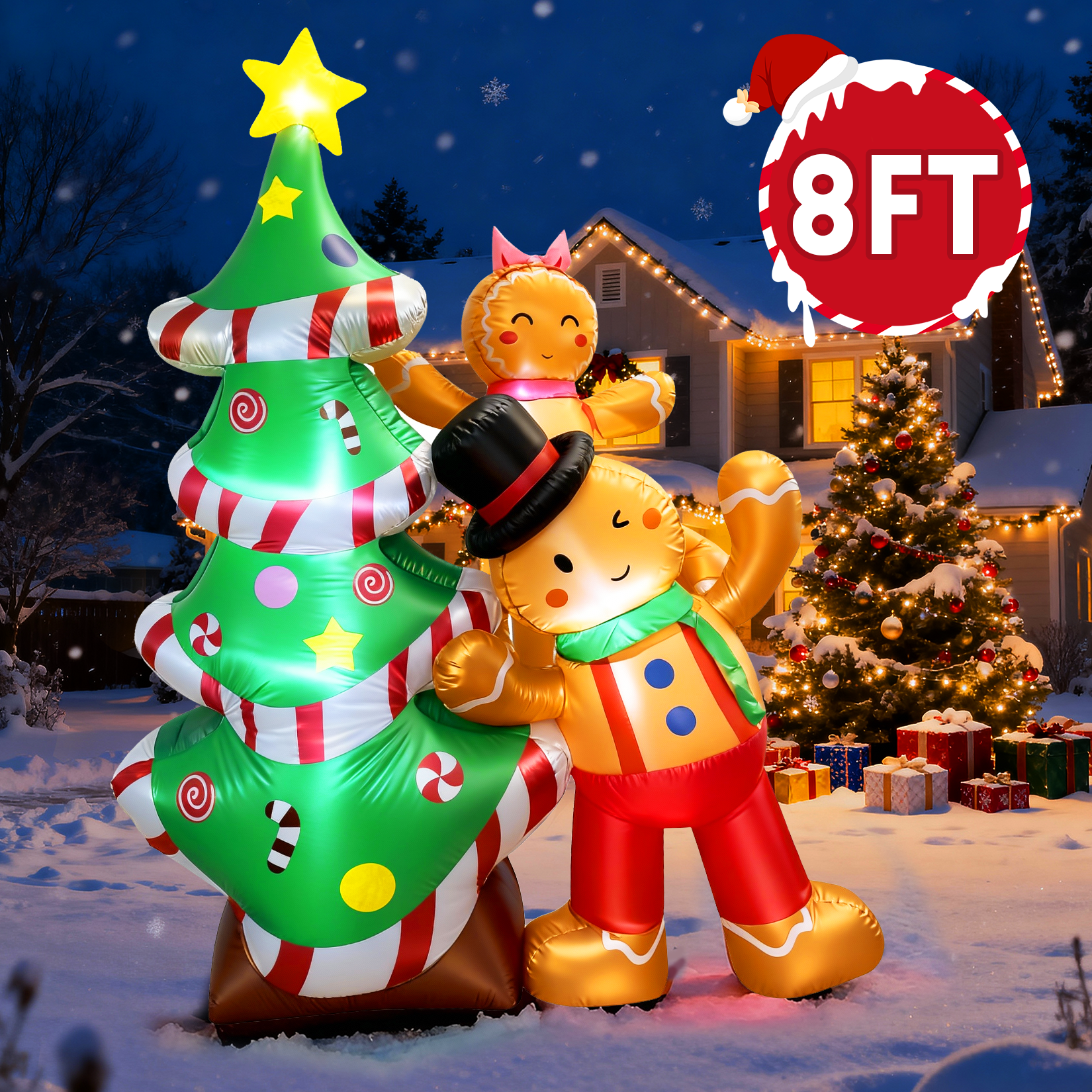 GVDV 8FT Christmas Inflatables Outdoor Decorations,Blow Up Yard Decoration (Gingerbread Man & Christmas Tree) $35.99