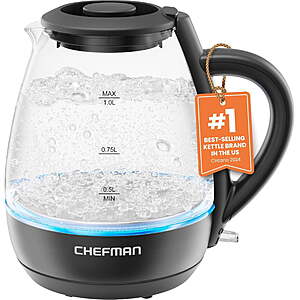 Chefman 1L Electric Glass Kettle w/ LED Indicator Light $16.97 w/ W+ s/h