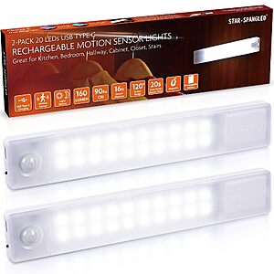 2 Pack 8'' STAR-SPANGLED Under Cabinet Lighting Rechargeable (White/Warm White)$4.79 + Free S&H w/ Prime or $35