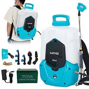 Garvee 4 Gallon Battery Backpack Sprayer,4-6 Hour Runtime,6 Nozzles,2 Wands,90PSI,Trigger Lock,Yard Sprayer for Lawn and Garden $49.99
