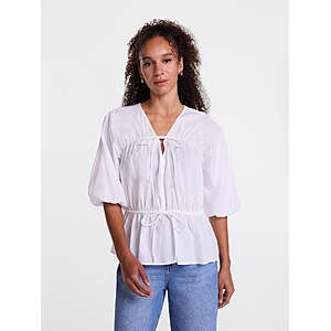 As low as $6.30,WM,Scenario Women's Front Tie Peplum Top with 3/4-Length Sleeves