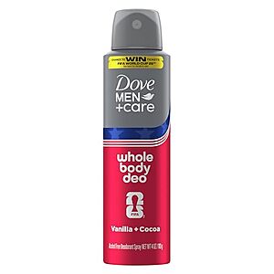 SnS] $2.43 | Dove Men Whole Body Aluminum-Free Deodorant Spray,Vanilla + Cocoa,4 oz at Amazon