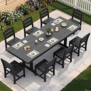 SERWALL 9 Pieces Outdoor Dining Set,Patio Dining Set,HDPE Outdoor Table and Chair with Umbrella Holes,(1 Table + 8 Armless Chair) $899.99