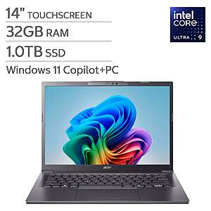 Acer Aspire 14 Laptop:14" FHD+ IPS Touch,Core Ultra 9 288V,32GB LPDDR5X,1TB Gen4 SSD,TB4,Win11H @ $880