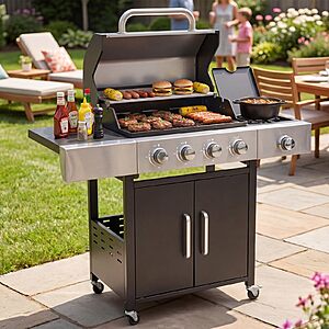 Aoxun 4-Burner 49000 BTU Propane Grill with Side Burner,Black Stainless Steel Gas Grill,Heavy-Duty Cooking Grates & Side Tables for Backyard Patio Camping~$219.98 @ Amazon