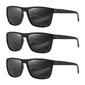 MASDUN Polarized Sunglasses for Men and Women Square Sun glasses UV Protection For Driving Fishing Golf (3 Pack) (Black/Black/Black