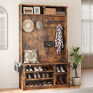 Millwood Pines Farmhouse Hall Tree w/ Bench & Shoe Storage (Rustic Brown) + Free Shipping $149.99