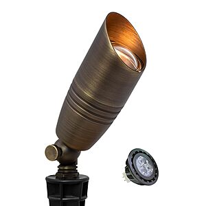Prime Members:(1-Pack) MALORY Brass Landscape Spotlights with MR16 Bulb (S02),5W 2700K,PVC Ground Stake and Wire Connector Included $14.84