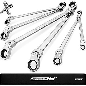 Extra Long Flex-Head Ratcheting Wrench Set,Anti-Slip 6-Piece Double Box End Wrench Set,72-Teeth,Metric 8-19mm,CR-V Steel Wrench with Rolling Pouch $32.99