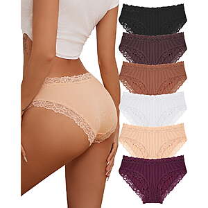 FINETOO Cotton Underwear for Women Lace Hipster Panties Soft Breathable Cheeky Bikini Ladies 6 Pack $13.49