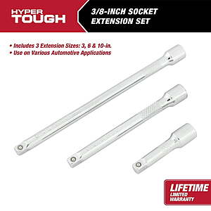 Hyper Tough 3/8-inch Socket Extension Set,3,6,& 10-inch $6.97