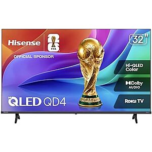 119.99 | Hisense 32-Inch Class QD4SR Series Hi-QLED HD Smart Roku TV (32QD4HSR,2026 Model) at Amazon